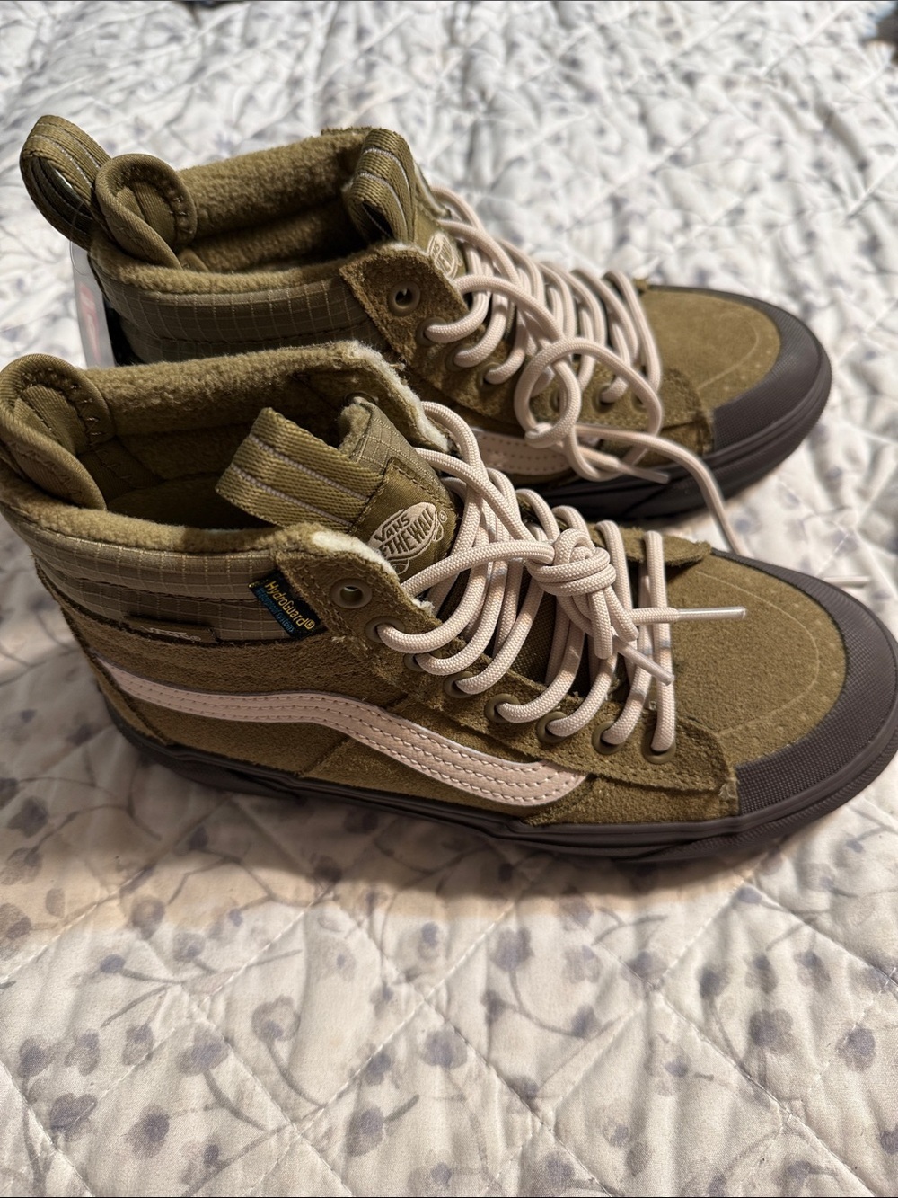 Vans Olive High-Top Sneakers with White Side Stripe 4.5